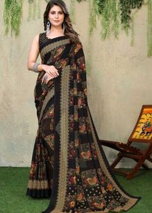 Elegant Black Printed Saree