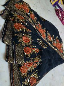 Beautiful 😍 Embroidery 🪡 Black Saree Available ✨