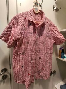 Red Checkered Button-Down Shirt