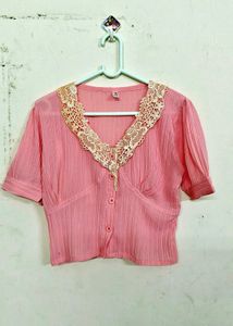Pink Lace Trim Top