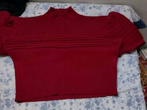 Red Mock Neck Top