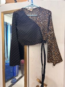 Beautiful Polka Dot And Tiger Print Crop Top