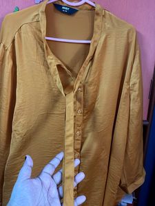 Max Mustard Tie-Neck Satin Shirt XL