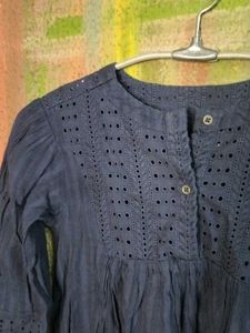 Blue Eyelet Long Sleeve Top