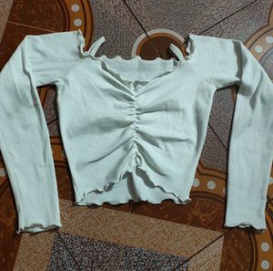 Brand New White Crop Top Stylish Shoulder Design