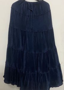 Navy Blue Tiered Pleated Skirt
