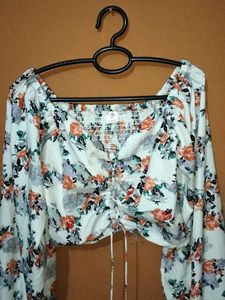 White Floral Crop Top