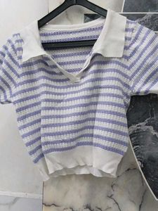 Striped Polo Crop Top