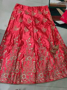 Red Embroidered Lehenga Skirt