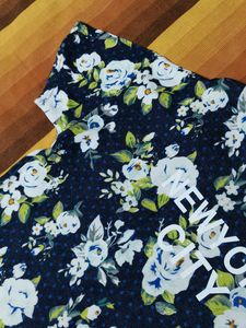 Women Blue Oversized Floral Printed Casual Top