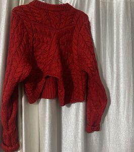 Red Knit Cropped Sweater