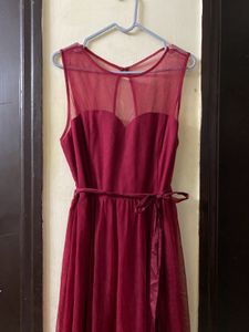 Elegant Maroon Maxi Dress Size M Length 62
