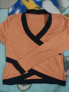 Orange &amp; Black Wrap Knit Top