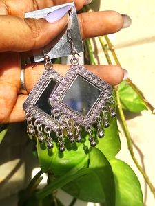 Trending  Square Glass Oxidized Alloy Silver Stud