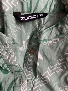 Green Floral Print A-line Kurta