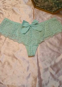 Mint Lace Thong with Bow Detail