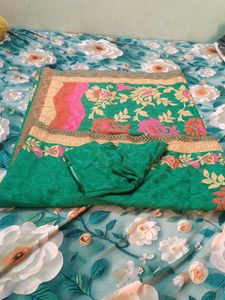 Elegant Green Embroidered Saree