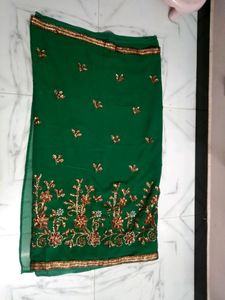 GREEN SAREE WITH CHAMKI WORK