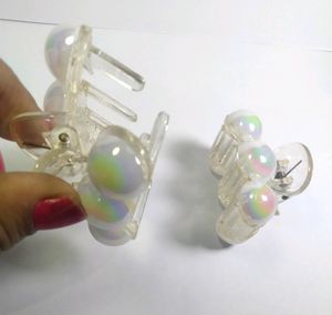 2 Pcs Pearl Hair Claw Clip Rainbow Design For Girl