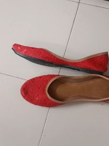 Brand New Red Juttis, with embroidery design