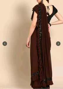 Elegant Brown Ruffle Saree