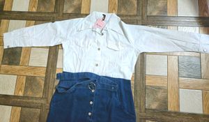 Denim Skirt with Attached Button-Down Top