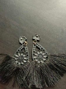 Black Tassel Drop Earrings