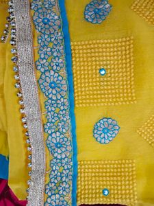 stitched Yellow &amp; Blue Kurta Set with lining
