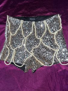 Golden Short With Sequence And Beads Have Side Zip