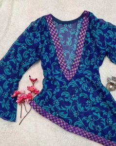 Y2k Floral Print Asymmetrical Sheer Kurti Top