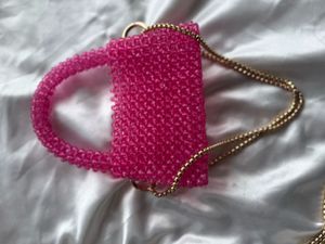 Pink Beaded Mug Bag