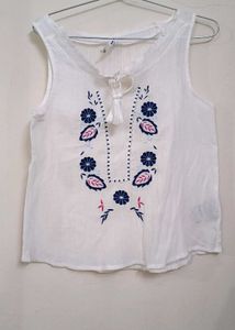 Embroidered White Tank Top