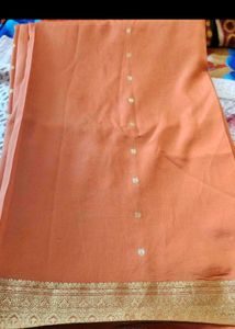 Orange Saree with Gold Border Blouse