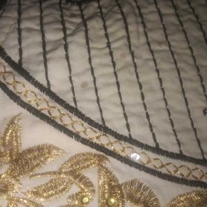 Embroidered Cream &amp; Gold Kurta