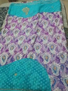 Elegant Blue Embellished Saree with stiched blouse