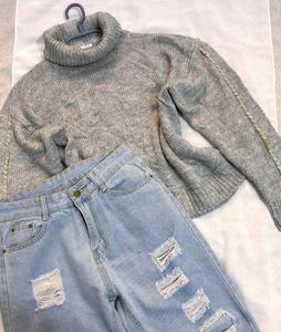 🎁Buy1 Get1 Free Gray Turtleneck Sweater ()