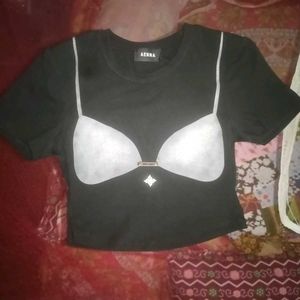 Black Bra Graphic Crop Top