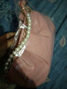 Pink Handbag with Pearl Chain