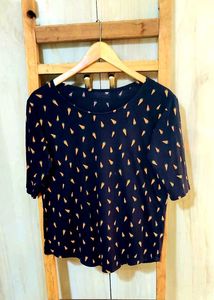 Black Printed Cotton Top Size-36