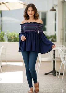 Stylish Off-Shoulder Navy Blue Top