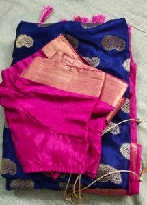 Elegant Blue &amp; Pink Saree with Blouse
