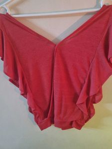Pink Ruffle Sleeve Wrap Style Top From Azorte