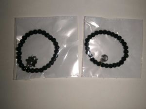 Black Beaded Charm Bracelets - Set of 2