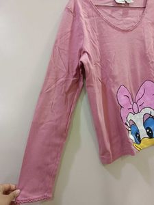 Cute Pink Daisy Duck Hand Painted  Long Sleeve Top