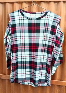 Plaid Cut-out Shoulder Top