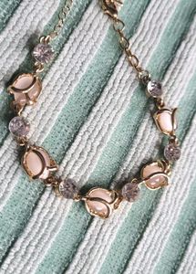 Gold Tone Tulip &amp; Rhinestone Bracelet