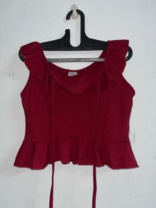 Burgundy Ruffle Trim Tank Top
