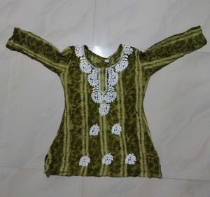 Bottle Green Embroidered short Kurta