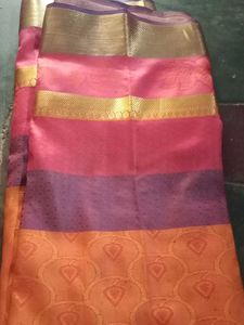 orange & royal blue Saree