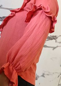 Ruffled Coral Blouse